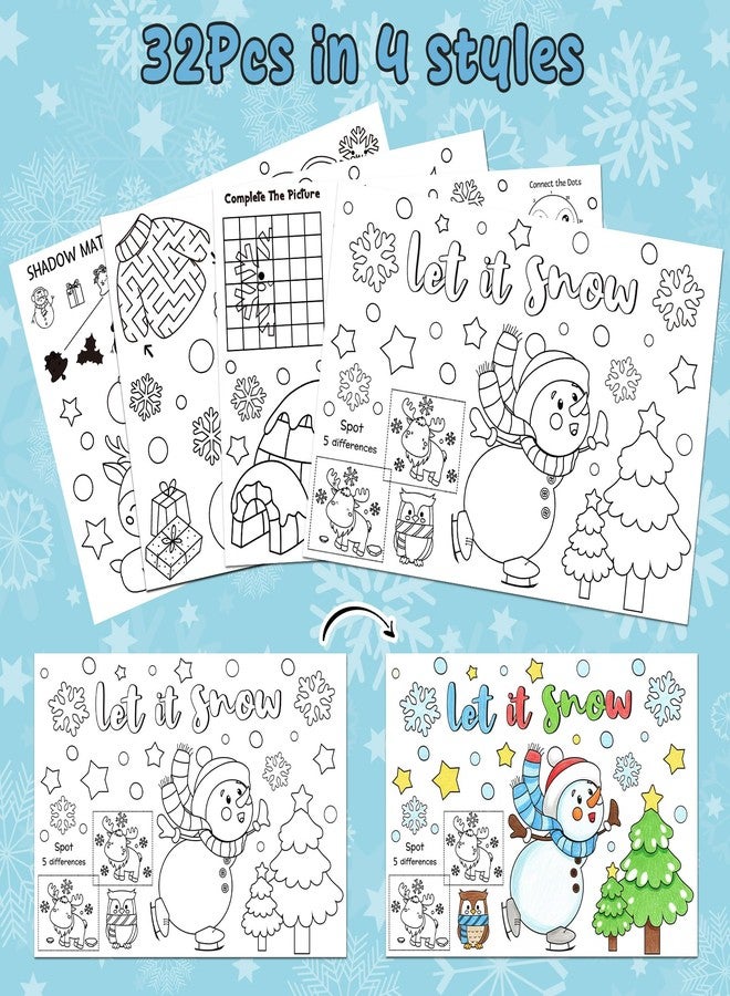 ANGOLIO Winter Game Coloring Pages - 32P Hello Winter Scene Activity Game Coloring Posters for Kids, Happy Holidays Bulk Snowman Penguin DIY Crafts Classroom Home Holiday Party Supplies Christmas Gift - Image 3